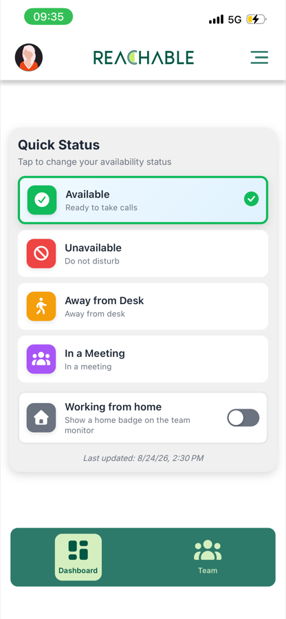 Setting your status in the Reachable app